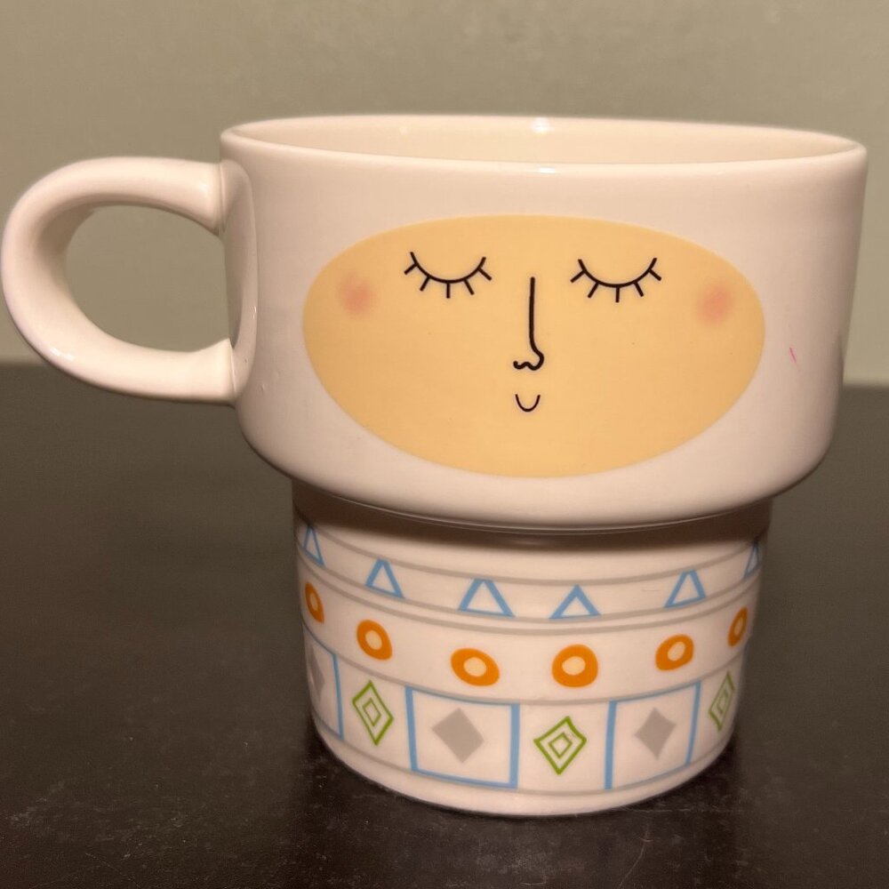 Whimsical Serene Face Ceramic Coffee Cup Tea Mug Flower Pot Vase 16oz